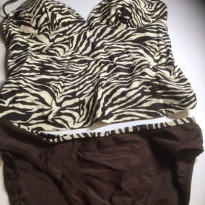 Ocean Club Tankini bathing suit brown and cream size 16